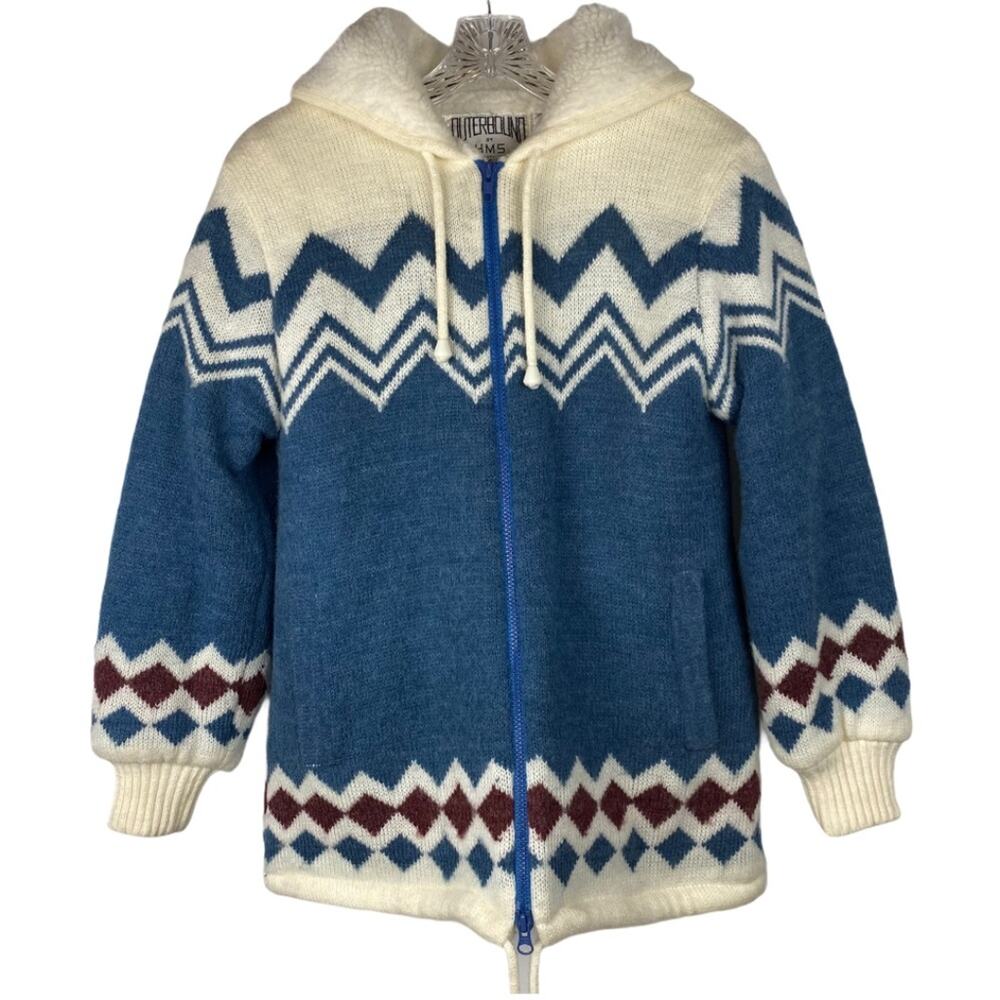 Thick Knit Fleece-Lined Jacket M Nordic Wool Blend Aprés Ski Hoody Full Zip